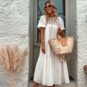 ASOS Design Ivory Eyelet and Macrame Trim Festival Maxi Dress US size 4
